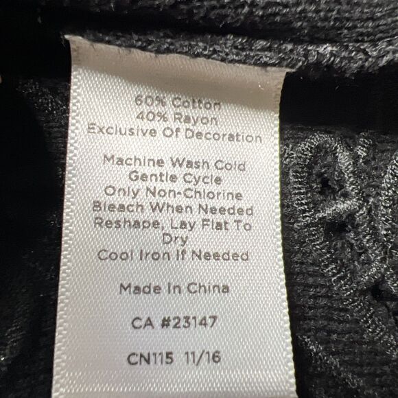 Talbots Black Midi Sweater Dress Medium Scalloped Cutwork Lace Short Sleeve - Picture 6 of 7